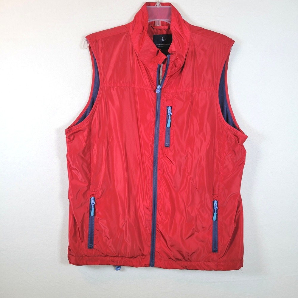 TailorByrd Mens Vest Full Zip Fleece Lined Nylon Mock Neck Size Medium Red